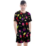 Vector Seamless Summer Fruits Pattern Colorful Cartoon Background Men s Mesh Tee and Shorts Set