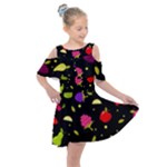 Vector Seamless Summer Fruits Pattern Colorful Cartoon Background Kids  Shoulder Cutout Chiffon Dress
