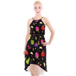Vector Seamless Summer Fruits Pattern Colorful Cartoon Background High-Low Halter Chiffon Dress 