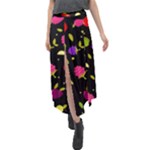 Vector Seamless Summer Fruits Pattern Colorful Cartoon Background Velour Split Maxi Skirt