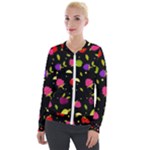 Vector Seamless Summer Fruits Pattern Colorful Cartoon Background Velour Zip Up Jacket
