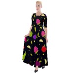 Vector Seamless Summer Fruits Pattern Colorful Cartoon Background Half Sleeves Maxi Dress
