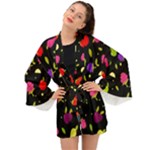 Vector Seamless Summer Fruits Pattern Colorful Cartoon Background Long Sleeve Kimono