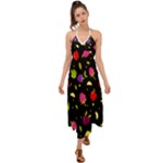 Vector Seamless Summer Fruits Pattern Colorful Cartoon Background Halter Tie Back Dress 