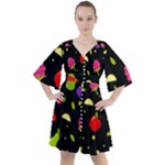 Vector Seamless Summer Fruits Pattern Colorful Cartoon Background Boho Button Up Dress