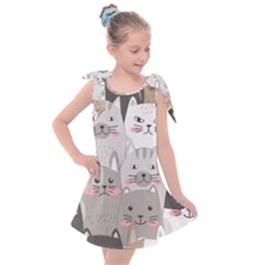 Hand Draw Cats Seamless Pattern Kids  Tie Up Tunic Dress by Vaneshart