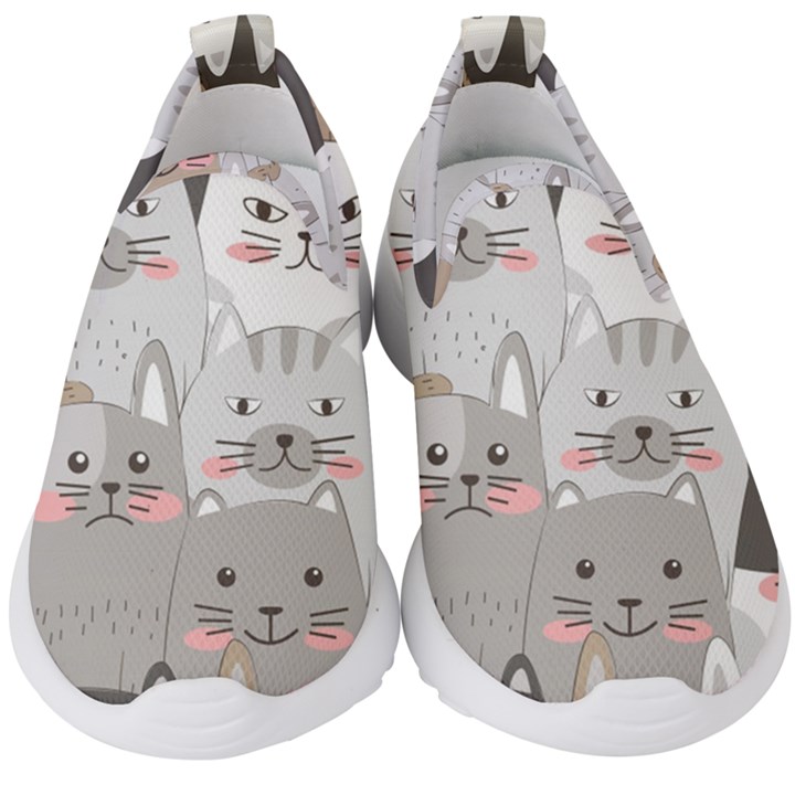 Hand Draw Cats Seamless Pattern Kids  Slip On Sneakers