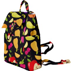 Vector Seamless Summer Fruits Pattern Black Background Buckle Everyday Backpack by Vaneshart