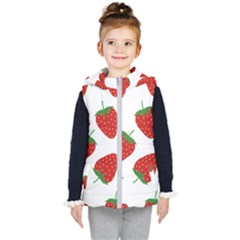 Seamless Pattern Fresh Strawberry Kids  Hooded Puffer Vest by Vaneshart