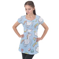 Unicorn Seamless Pattern Background Vector Puff Sleeve Tunic Top by Sobalvarro