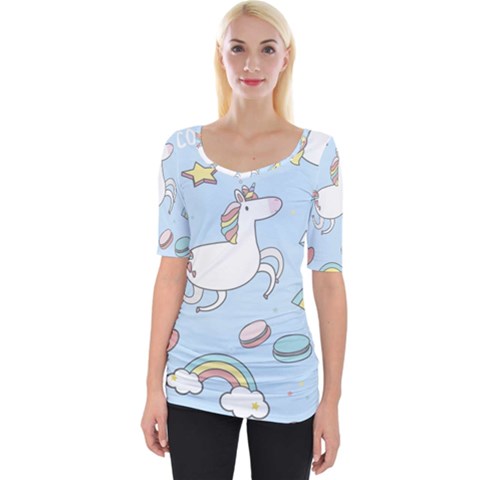 Unicorn Seamless Pattern Background Vector Wide Neckline Tee by Sobalvarro