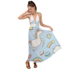 Unicorn Seamless Pattern Background Vector Backless Maxi Beach Dress by Sobalvarro