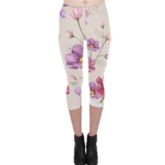 Vector Hand Drawn Cosmos Flower Pattern Capri Leggings  by Sobalvarro