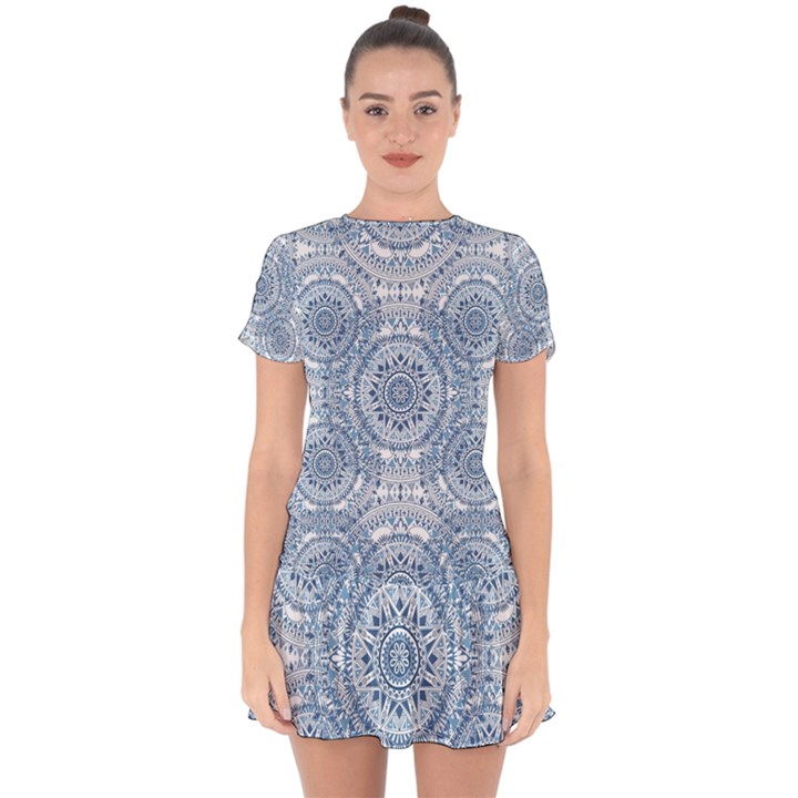 Boho Pattern Style Graphic Vector Drop Hem Mini Chiffon Dress
