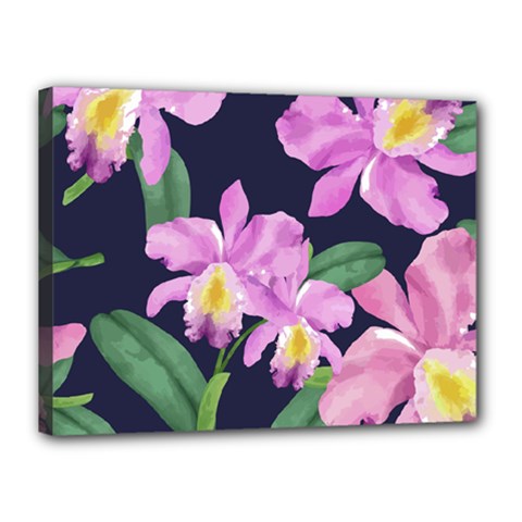 Vector Hand Drawn Orchid Flower Pattern Canvas 16  X 12  (stretched) by Sobalvarro