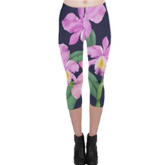 Vector Hand Drawn Orchid Flower Pattern Capri Leggings  by Sobalvarro