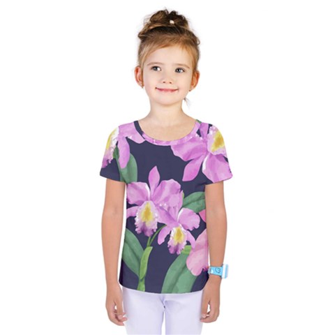 Vector Hand Drawn Orchid Flower Pattern Kids  One Piece Tee by Sobalvarro
