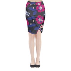 Vector Seamless Flower And Leaves Pattern Midi Wrap Pencil Skirt by Sobalvarro