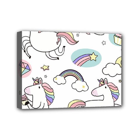 Cute Unicorns With Magical Elements Vector Mini Canvas 7  X 5  (stretched) by Sobalvarro