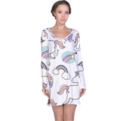 Cute Unicorns With Magical Elements Vector Long Sleeve Nightdress by Sobalvarro