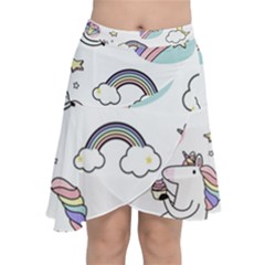 Cute Unicorns With Magical Elements Vector Chiffon Wrap Front Skirt by Sobalvarro