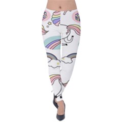 Cute Unicorns With Magical Elements Vector Velvet Leggings by Sobalvarro