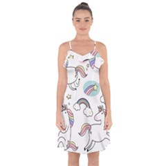 Cute Unicorns With Magical Elements Vector Ruffle Detail Chiffon Dress by Sobalvarro