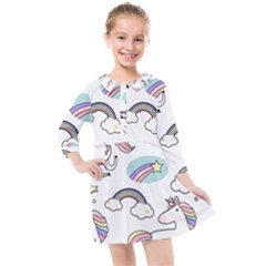 Cute Unicorns With Magical Elements Vector Kids  Quarter Sleeve Shirt Dress by Sobalvarro
