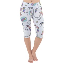 Cute Unicorns With Magical Elements Vector Lightweight Velour Cropped Yoga Leggings by Sobalvarro