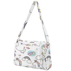 Cute Unicorns With Magical Elements Vector Front Pocket Crossbody Bag by Sobalvarro