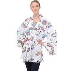 Cute Unicorns With Magical Elements Vector Long Sleeve Velvet Kimono  by Sobalvarro