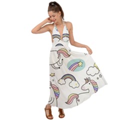 Cute Unicorns With Magical Elements Vector Backless Maxi Beach Dress by Sobalvarro
