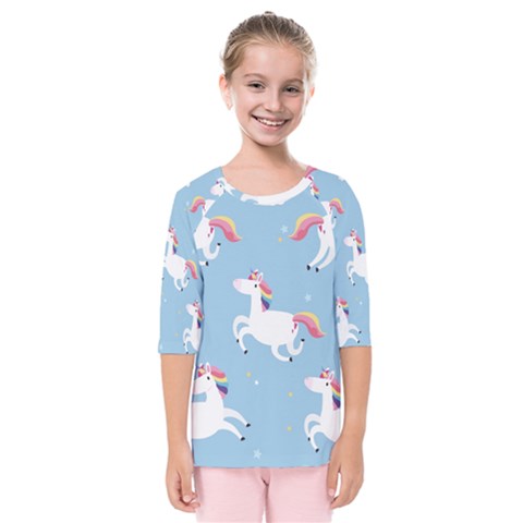 Unicorn Seamless Pattern Background Vector (2) Kids  Quarter Sleeve Raglan Tee by Sobalvarro