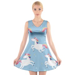 Unicorn Seamless Pattern Background Vector (2) V-neck Sleeveless Dress by Sobalvarro