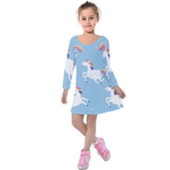 Unicorn Seamless Pattern Background Vector (2) Kids  Long Sleeve Velvet Dress by Sobalvarro
