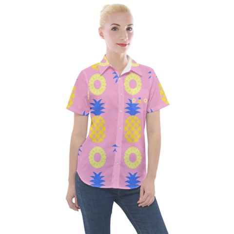Pop Art Pineapple Seamless Pattern Vector Women s Short Sleeve Pocket Shirt by Sobalvarro