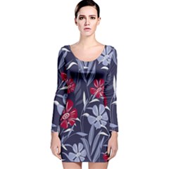 Abstract Seamless Pattern With Colorful Tropical Leaves Flowers Purple Long Sleeve Velvet Bodycon Dress by Vaneshart