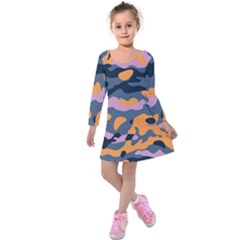 Camouflage Background Textile Uniform Seamless Pattern Kids  Long Sleeve Velvet Dress by Vaneshart