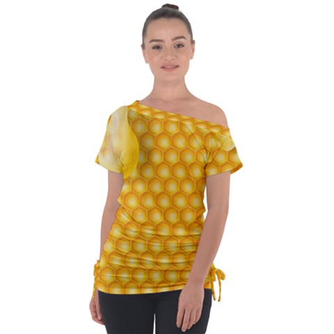 Abstract Honeycomb Background With Realistic Transparent Honey Drop Tie-up Tee by Vaneshart