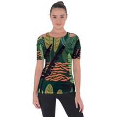 Abstract Seamless Pattern With Tropical Leaves Shoulder Cut Out Short Sleeve Top by Vaneshart