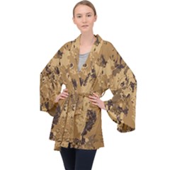 Abstract Grunge Camouflage Background Long Sleeve Velvet Kimono 