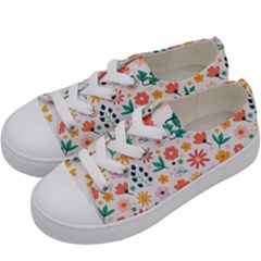 Flat Colorful Flowers Leaves Background Kids  Low Top Canvas Sneakers by Vaneshart