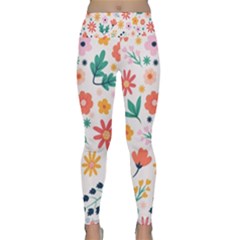 Flat Colorful Flowers Leaves Background Lightweight Velour Classic Yoga Leggings by Vaneshart