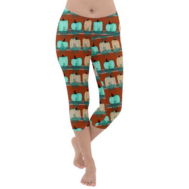 Bluegreen Pumpkins Lightweight Velour Capri Yoga Leggings