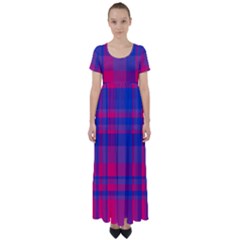 Bisexual Plaid High Waist Short Sleeve Maxi Dress by NanaLeonti