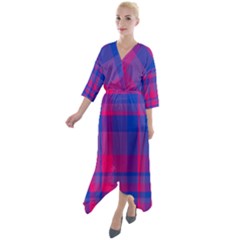 Bisexualplaid Quarter Sleeve Wrap Front Maxi Dress by NanaLeonti
