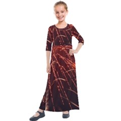 Fireworks Red Orange Yellow Kids  Quarter Sleeve Maxi Dress