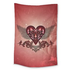 Awesome Heart With Skulls And Wings Large Tapestry by FantasyWorld7