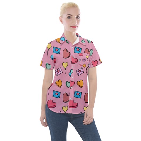 Candy Pattern Women s Short Sleeve Pocket Shirt by Sobalvarro