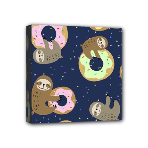 Cute Sloth With Sweet Doughnuts Mini Canvas 4  X 4  (stretched) by Sobalvarro